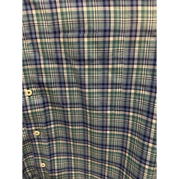 David Donahue Dress Shirt Mens Large Blue Green Plaid 100% Cotton - Picture 4 of 6